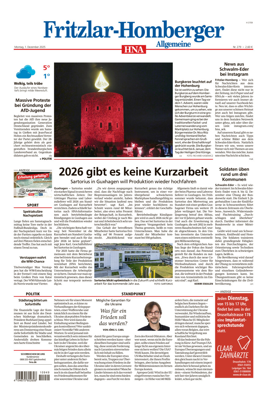 Fritzlar-Homberger Allgemeine vom Montag, 01.12.2025