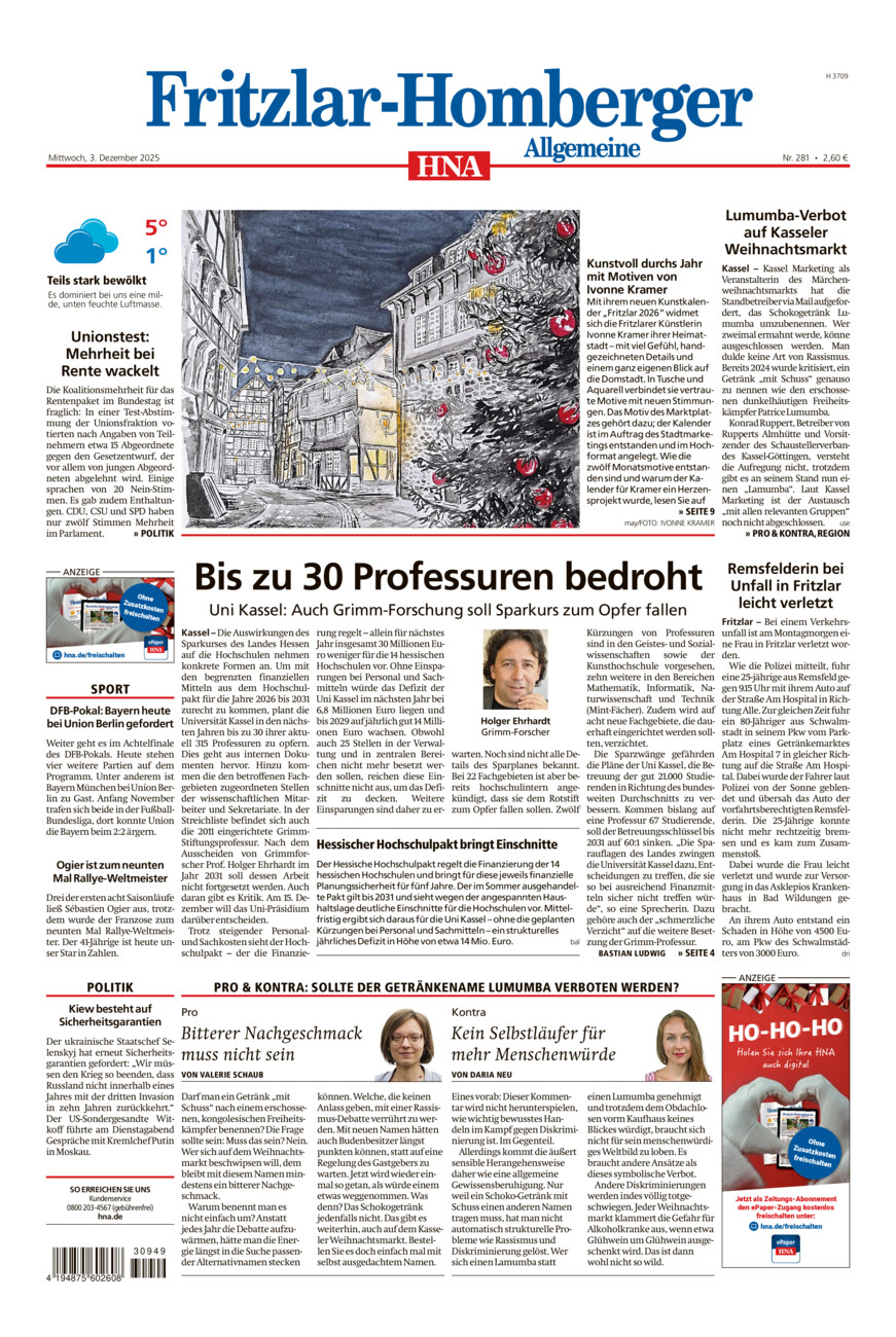Fritzlar-Homberger Allgemeine vom Mittwoch, 03.12.2025