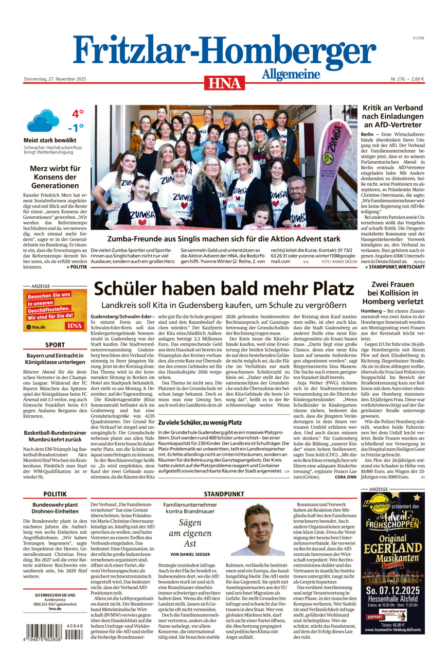 Fritzlar-Homberger Allgemeine vom Donnerstag, 27.11.2025