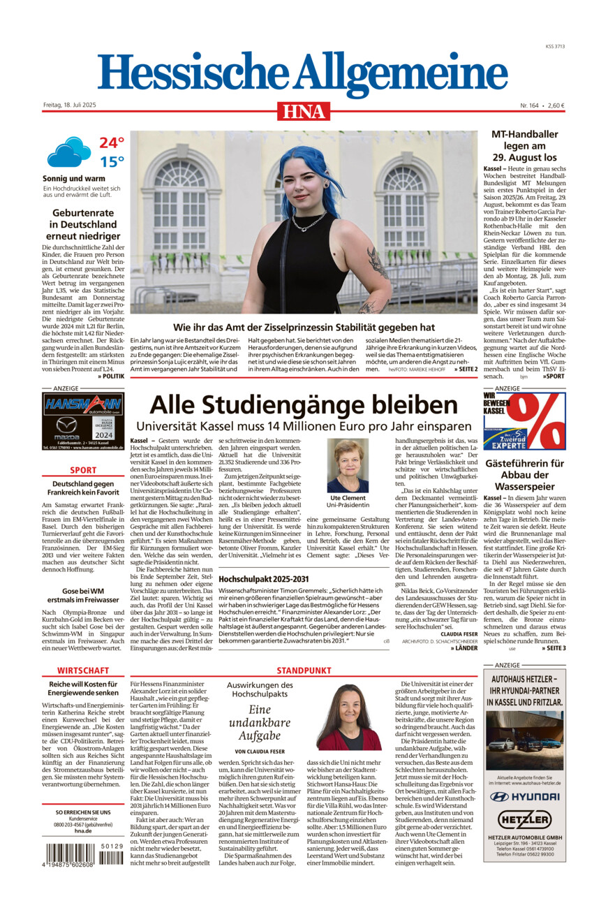 Hessische Allgemeine (Kassel-Mitte) vom Freitag, 18.07.2025