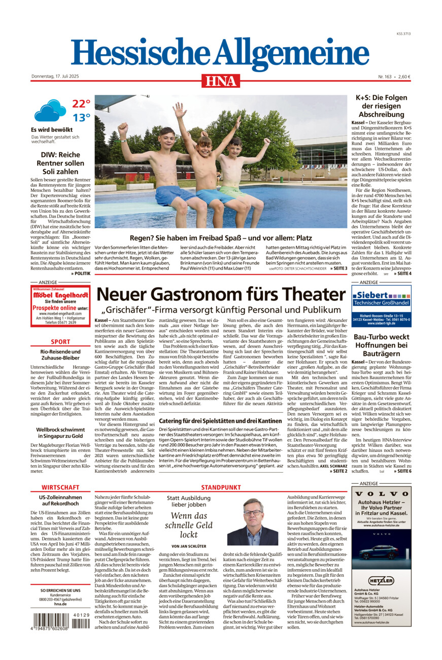 Hessische Allgemeine (Kassel-Mitte) vom Donnerstag, 17.07.2025