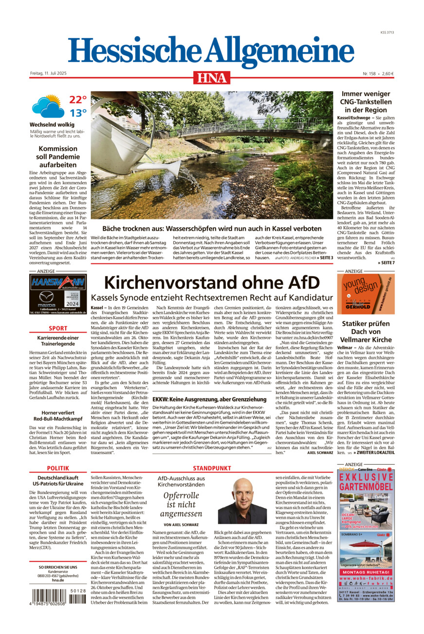 Hessische Allgemeine (Kassel-Mitte) vom Freitag, 11.07.2025