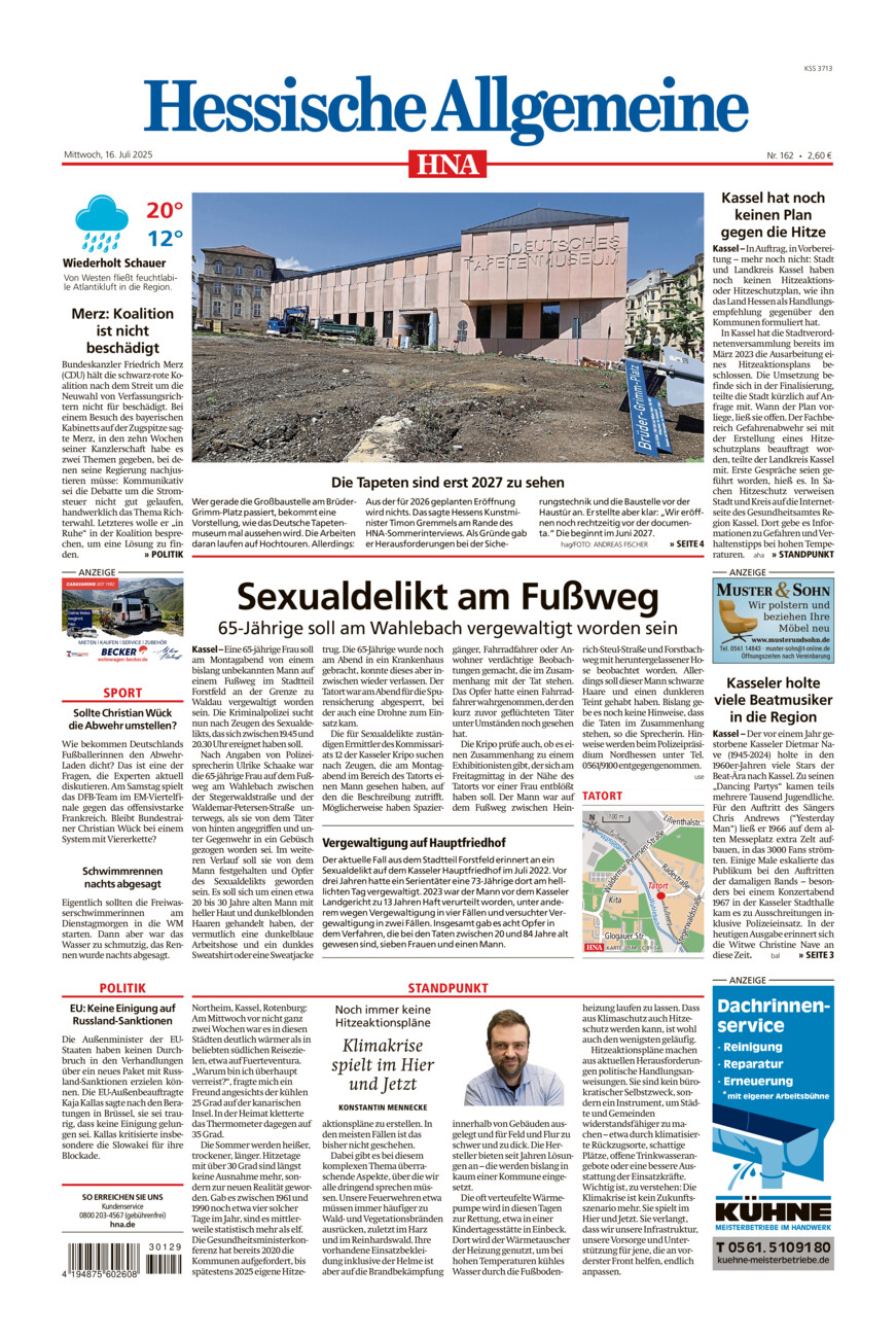 Hessische Allgemeine (Kassel-Mitte) vom Mittwoch, 16.07.2025