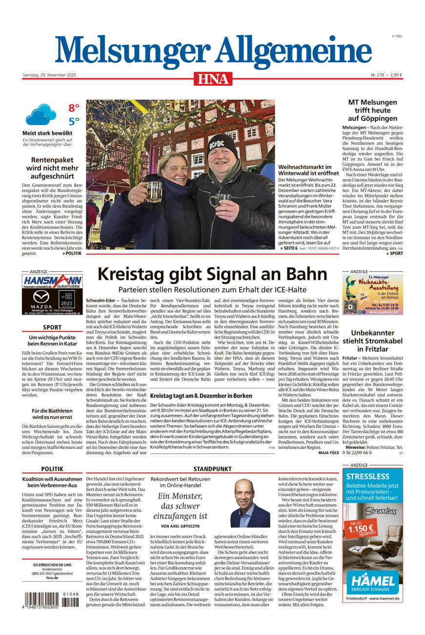 Melsunger Allgemeine vom Samstag, 29.11.2025