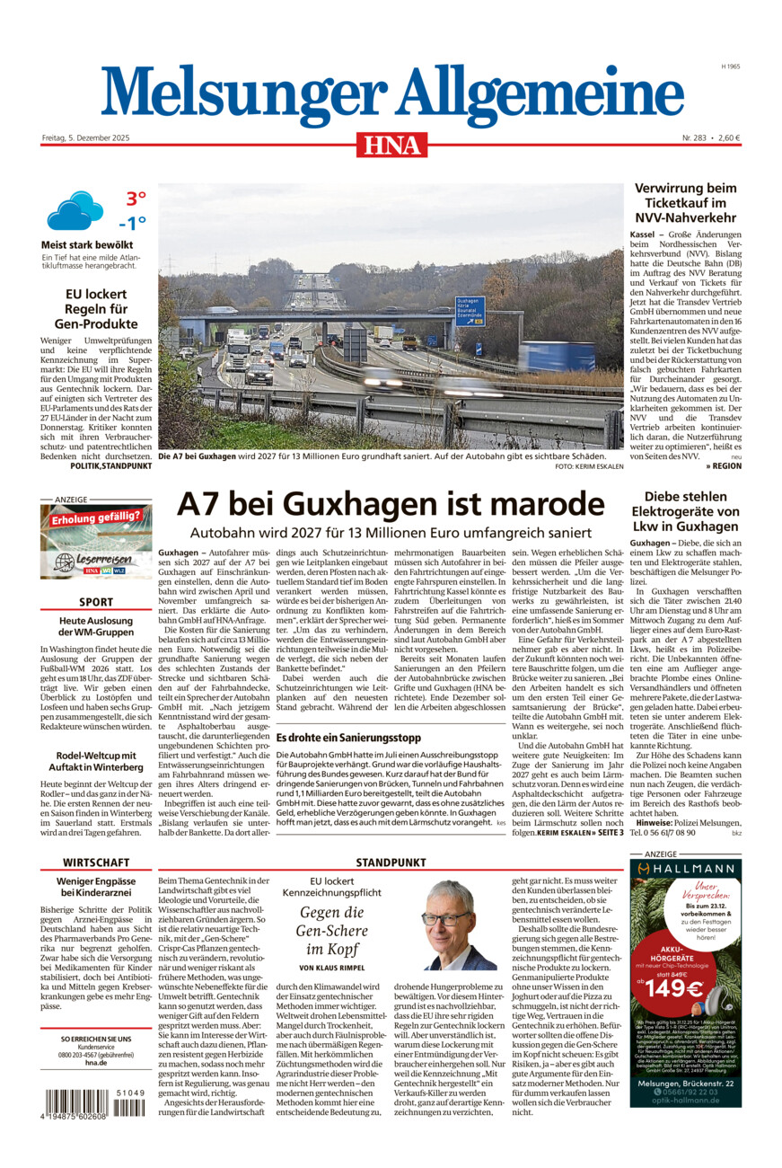 Melsunger Allgemeine vom Freitag, 05.12.2025