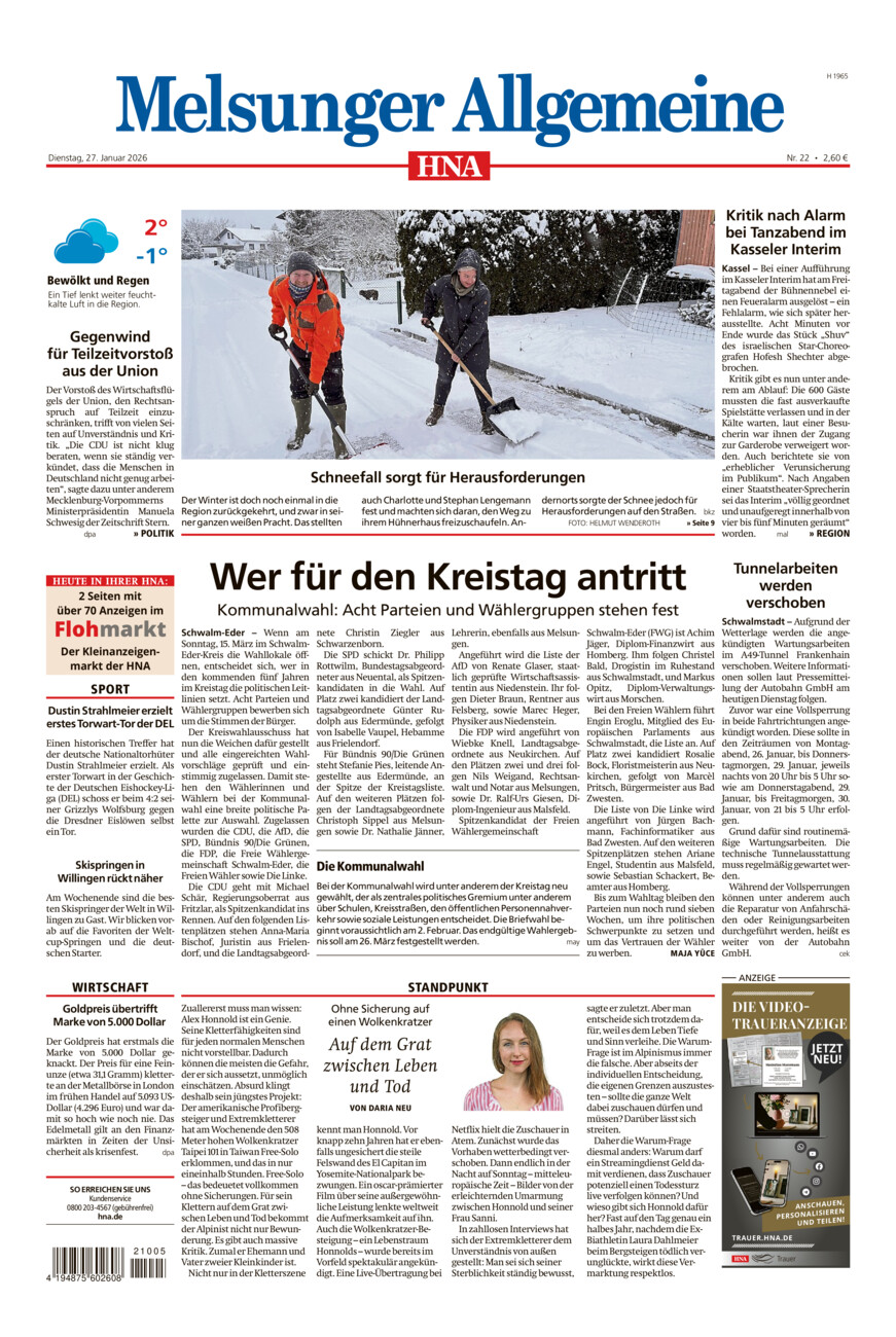Melsunger Allgemeine vom Dienstag, 27.01.2026