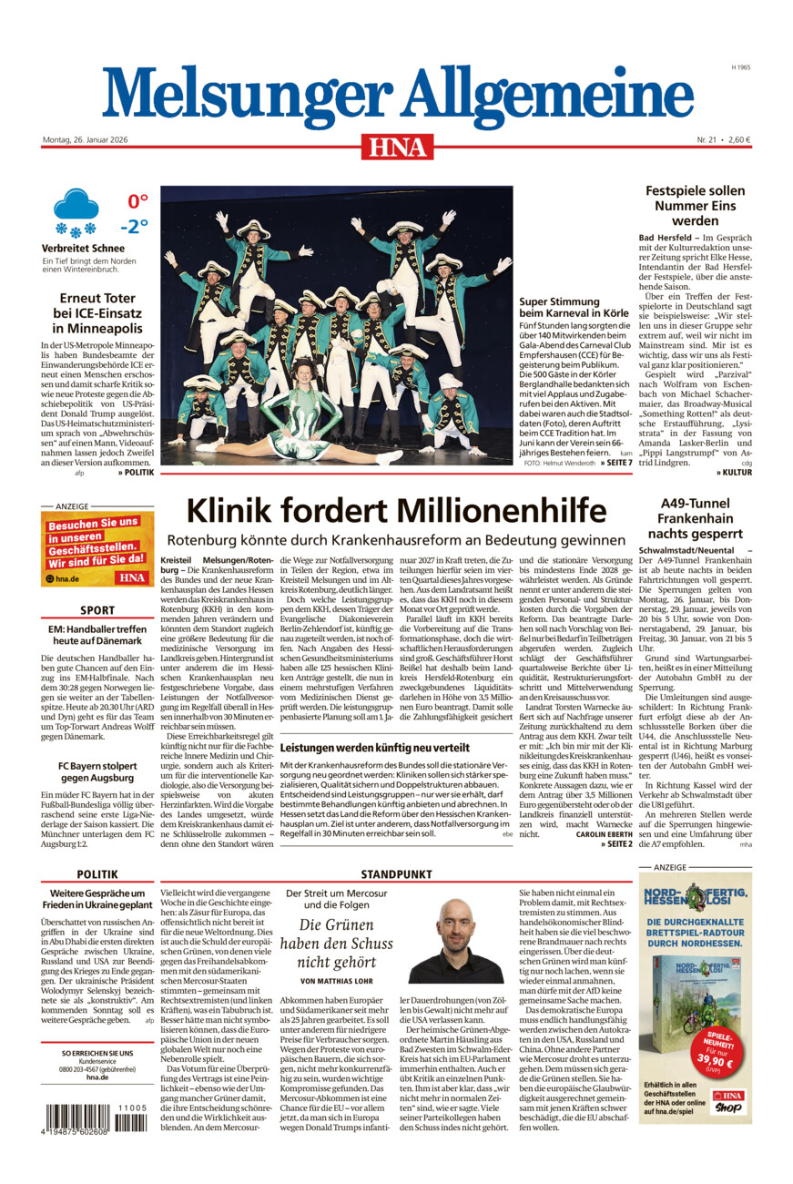 Melsunger Allgemeine vom Montag, 26.01.2026