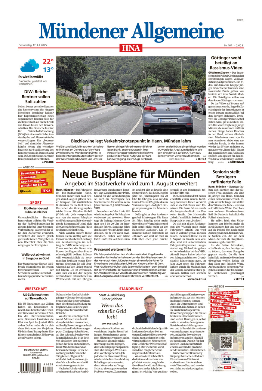 Mündener Allgemeine vom Donnerstag, 17.07.2025