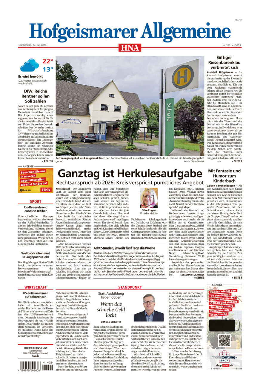 Hofgeismarer Allgemeine vom Donnerstag, 17.07.2025