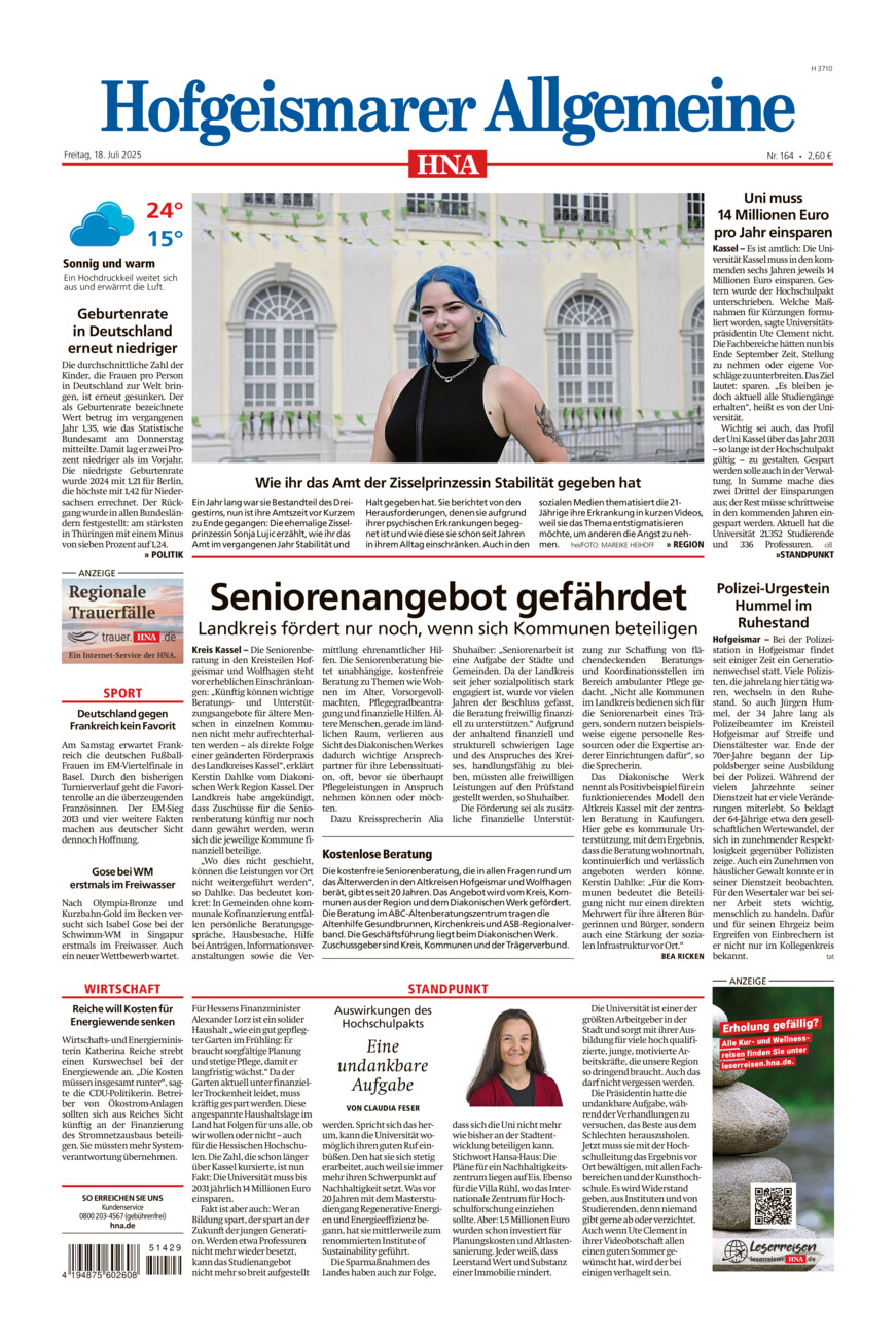 Hofgeismarer Allgemeine vom Freitag, 18.07.2025