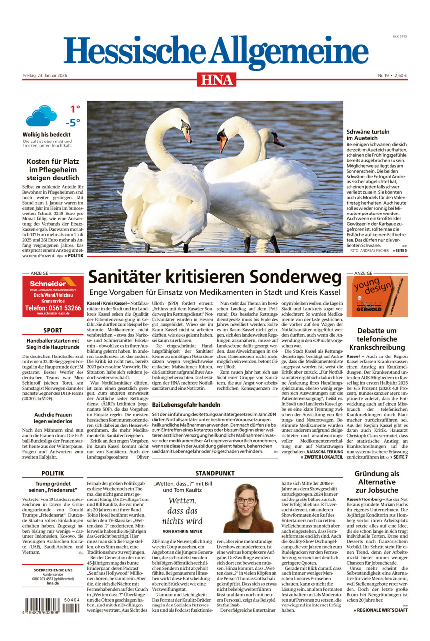 Hessische Allgemeine (Kassel-Ost) vom Freitag, 23.01.2026