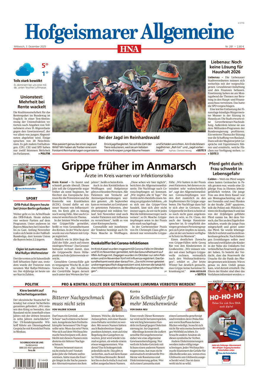 Hofgeismarer Allgemeine vom Mittwoch, 03.12.2025