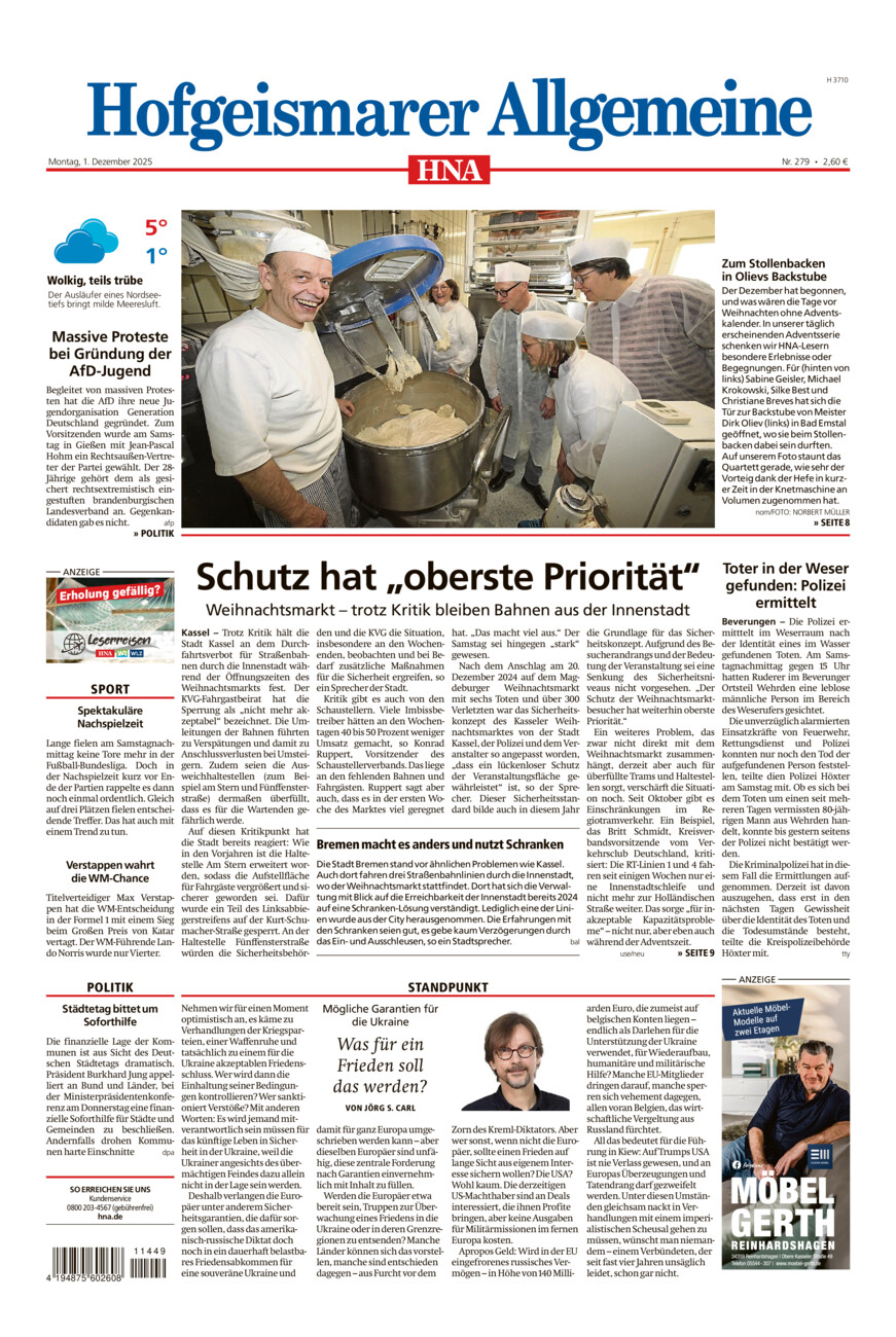 Hofgeismarer Allgemeine vom Montag, 01.12.2025