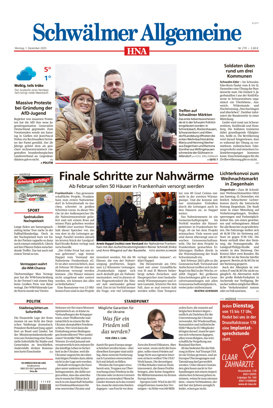 Schwälmer Allgemeine vom Montag, 01.12.2025