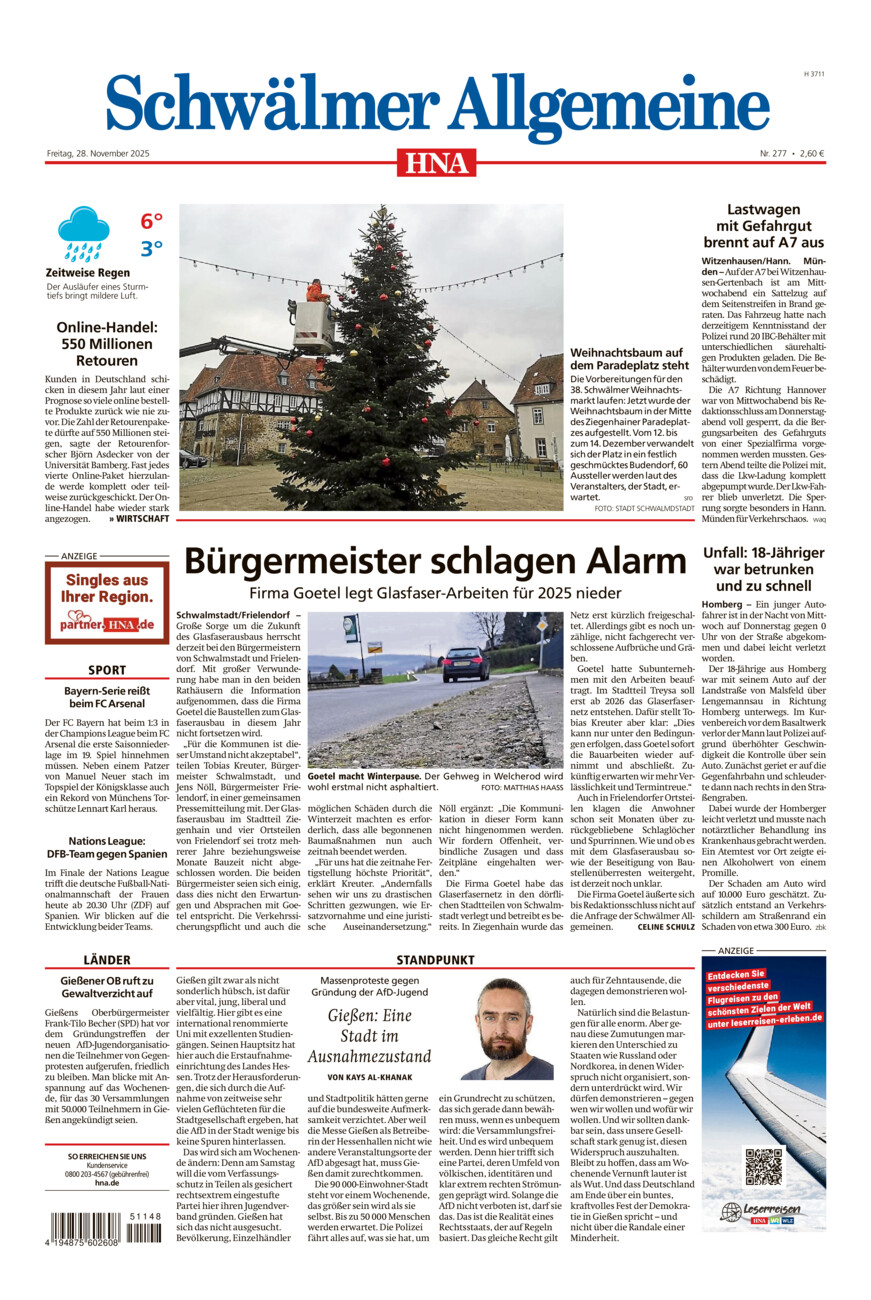 Schwälmer Allgemeine vom Freitag, 28.11.2025