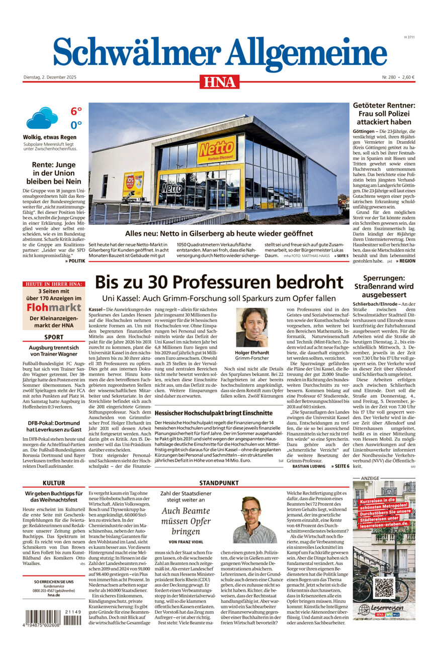 Schwälmer Allgemeine vom Dienstag, 02.12.2025