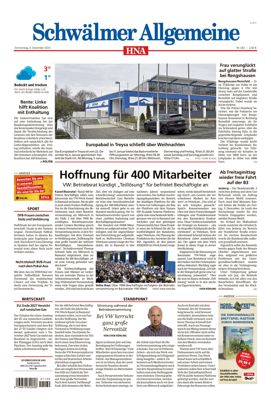 Schwälmer Allgemeine vom Donnerstag, 04.12.2025