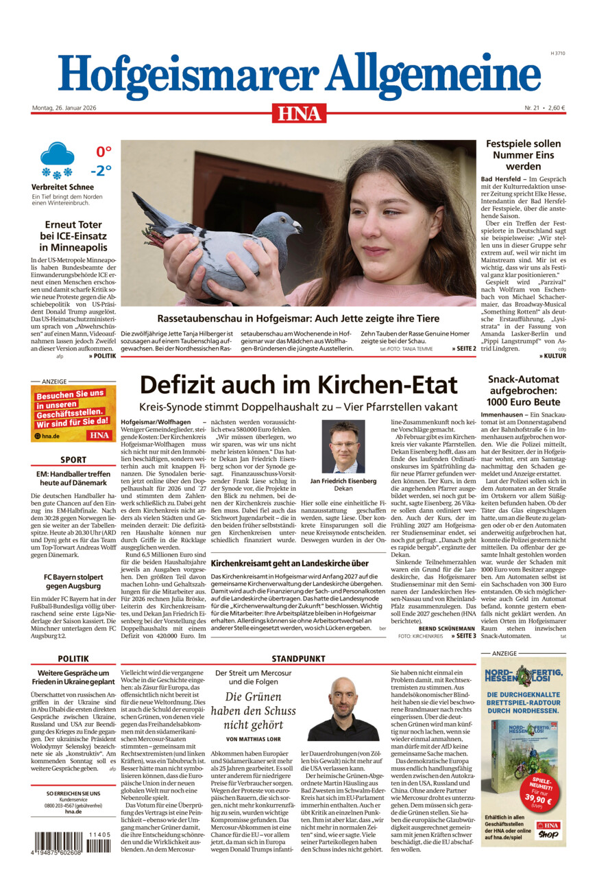 Hofgeismarer Allgemeine vom Montag, 26.01.2026