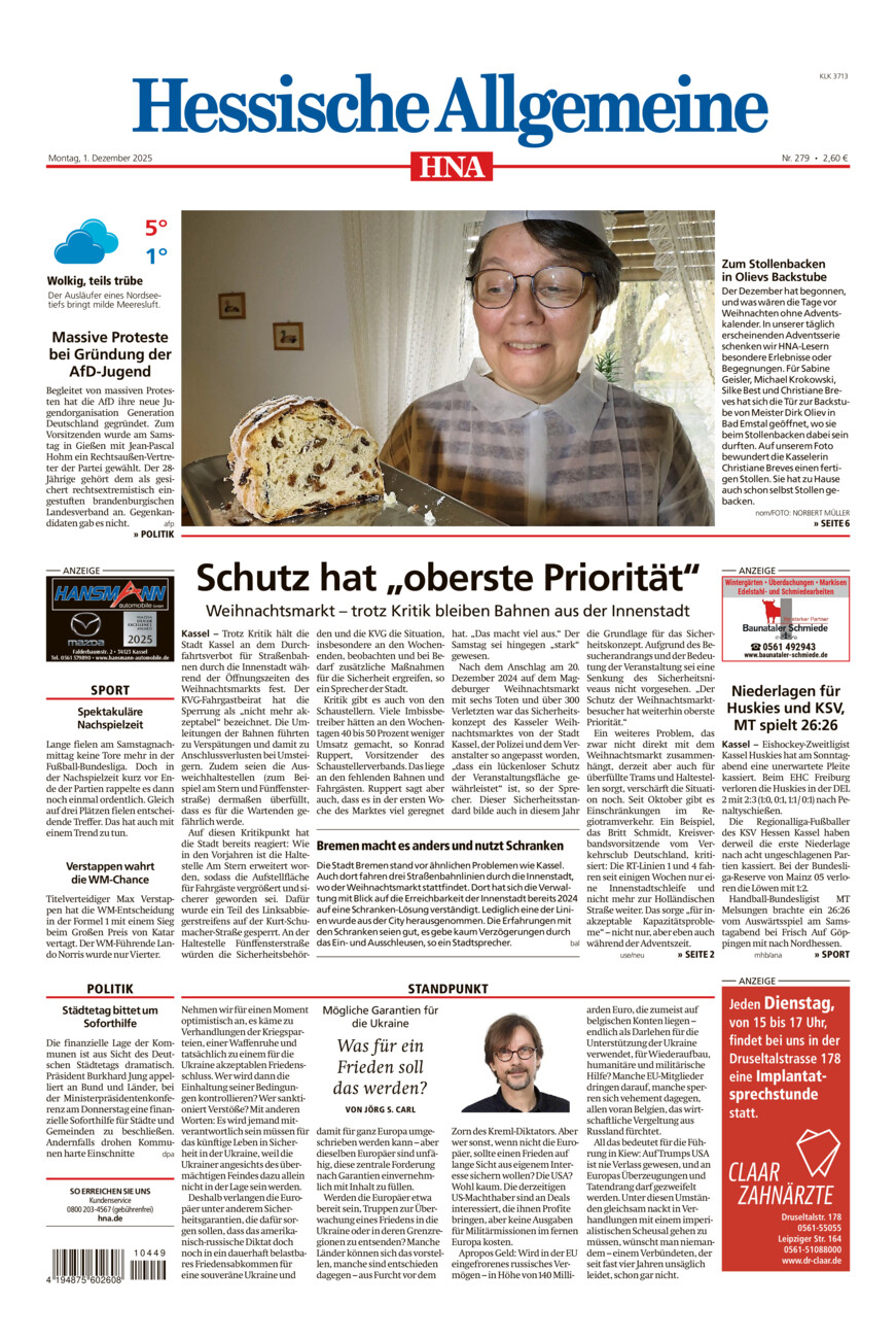 Hessische Allgemeine (Kassel-Ost) vom Montag, 01.12.2025