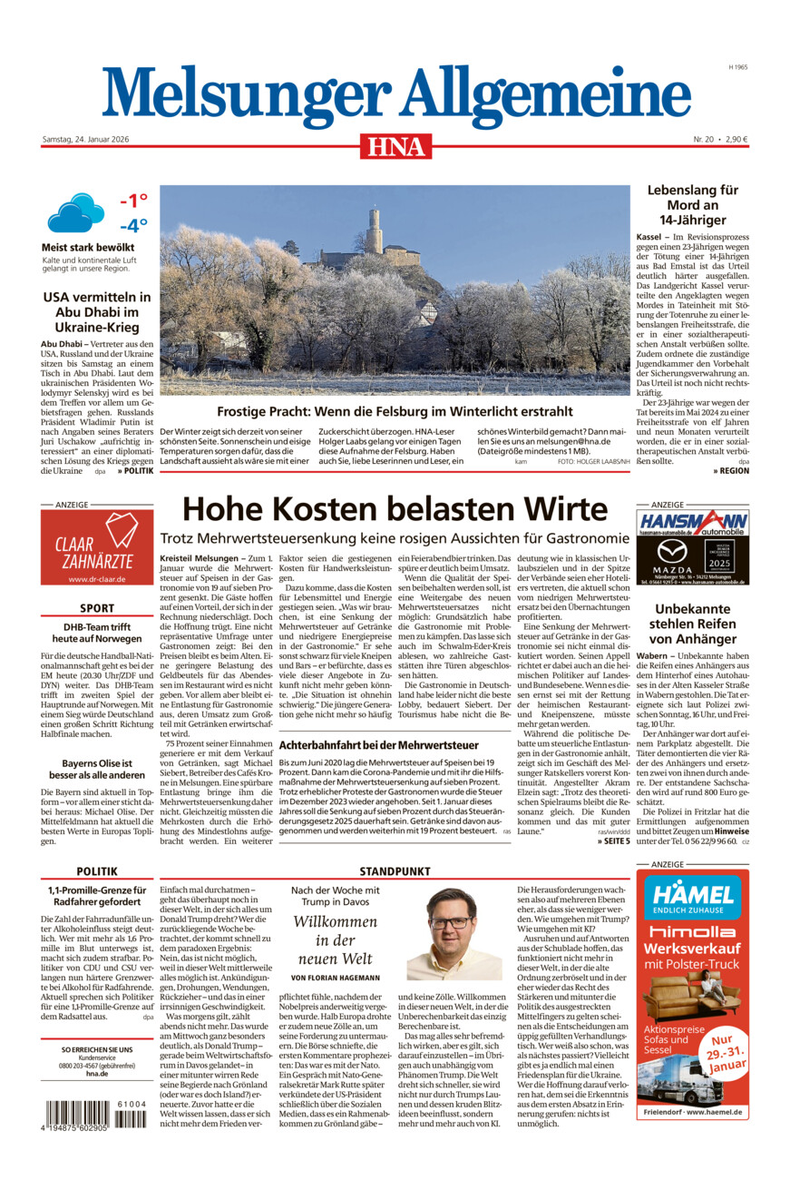 Melsunger Allgemeine vom Samstag, 24.01.2026