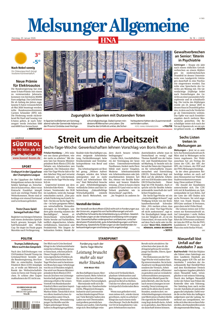 Melsunger Allgemeine vom Dienstag, 20.01.2026