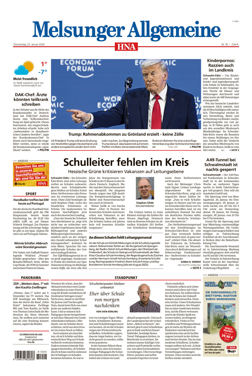 Melsunger Allgemeine vom Donnerstag, 22.01.2026