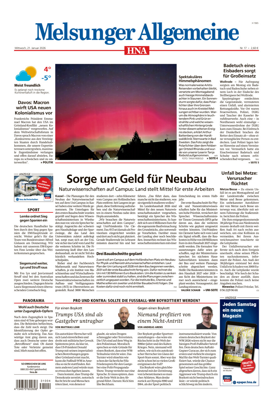 Melsunger Allgemeine vom Mittwoch, 21.01.2026
