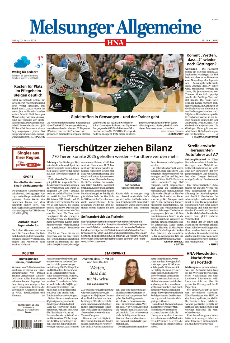 Melsunger Allgemeine vom Freitag, 23.01.2026