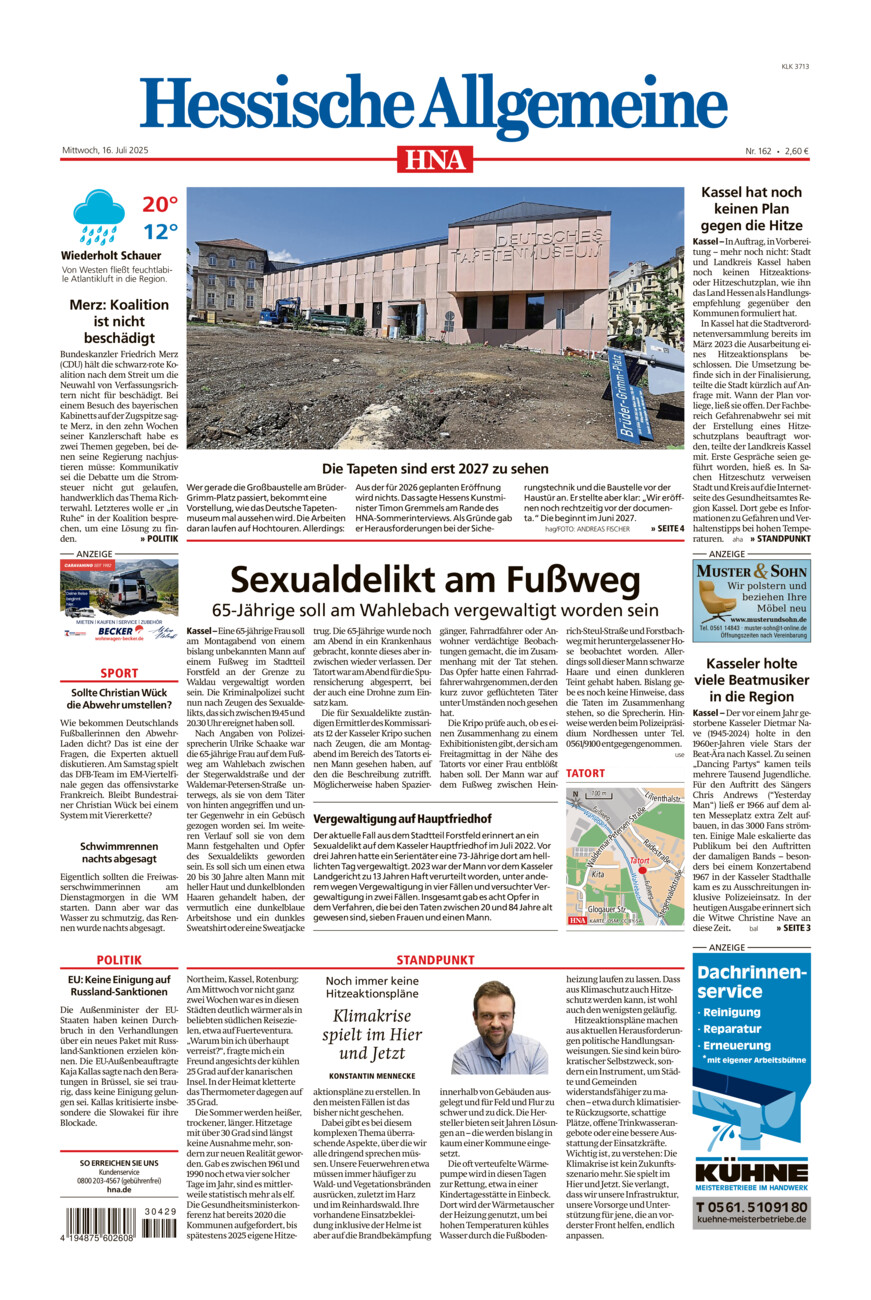 Hessische Allgemeine (Kassel-Ost) vom Mittwoch, 16.07.2025