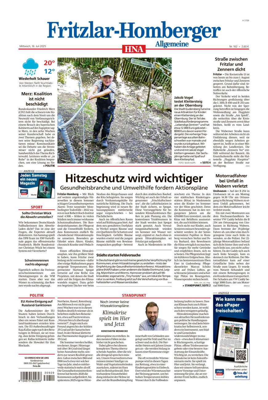 Fritzlar-Homberger Allgemeine vom Mittwoch, 16.07.2025