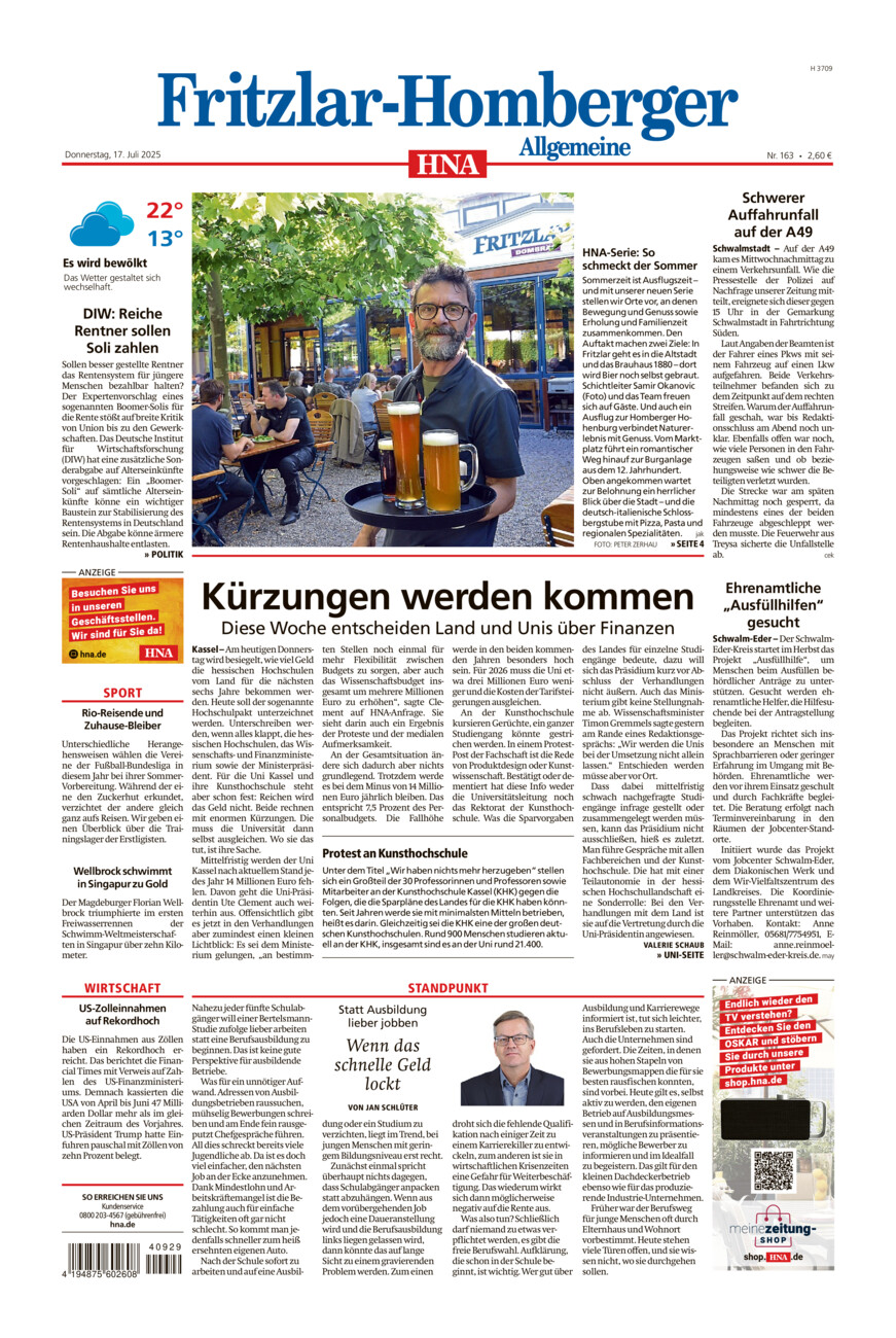 Fritzlar-Homberger Allgemeine vom Donnerstag, 17.07.2025