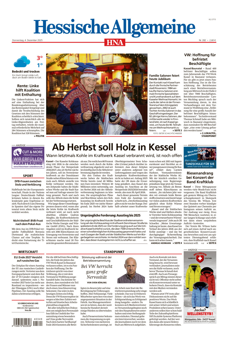 Hessische Allgemeine (Kassel-Süd) vom Donnerstag, 04.12.2025