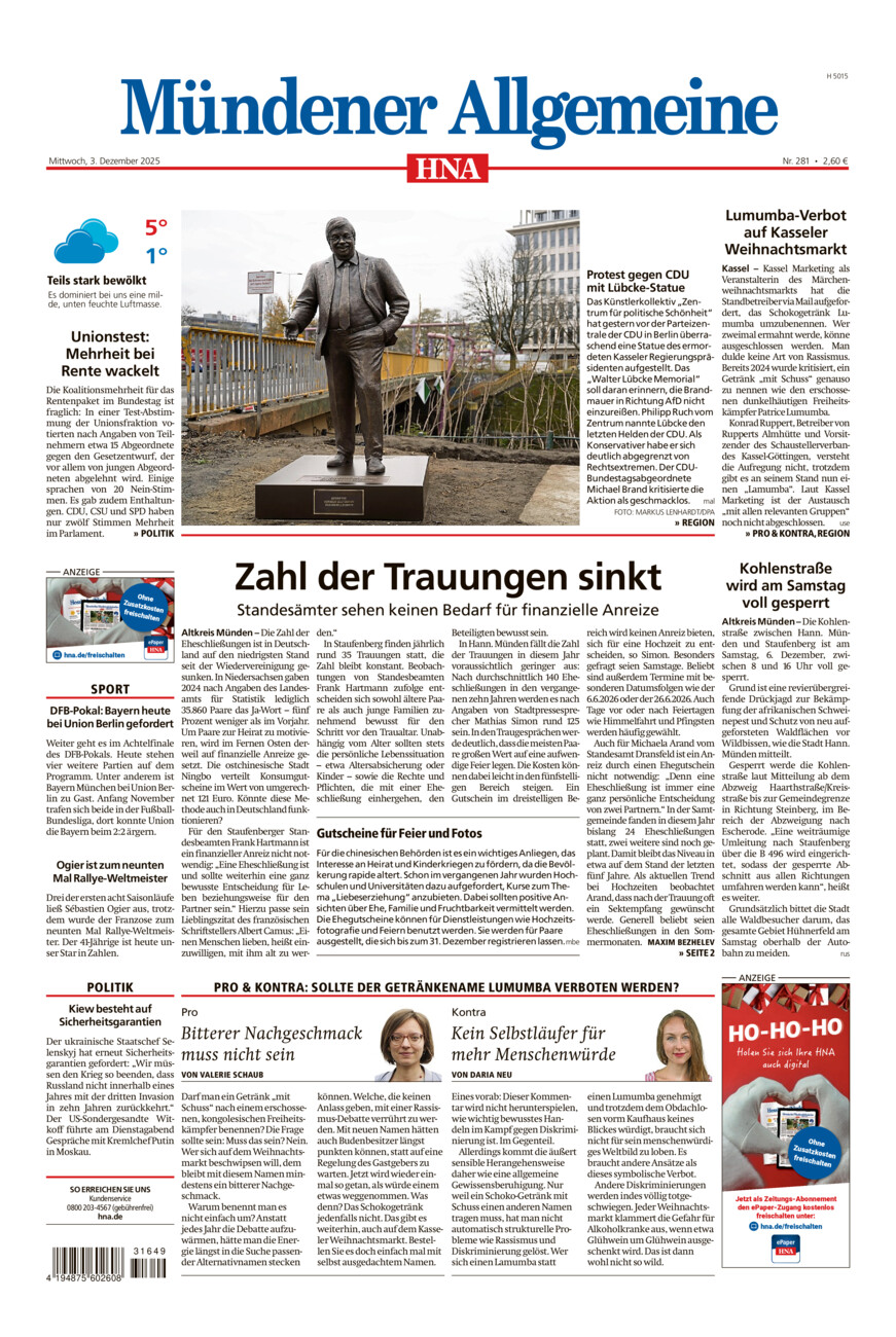 Mündener Allgemeine vom Mittwoch, 03.12.2025