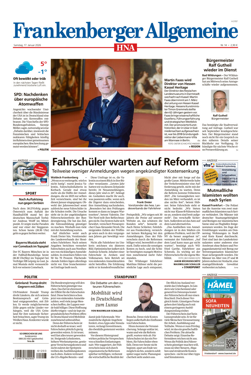 Frankenberger Allgemeine vom Samstag, 17.01.2026