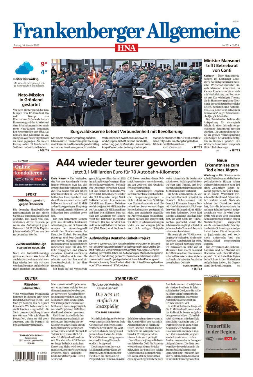 Frankenberger Allgemeine vom Freitag, 16.01.2026