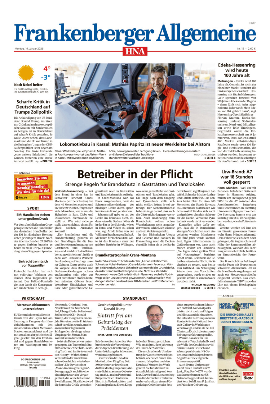 Frankenberger Allgemeine vom Montag, 19.01.2026