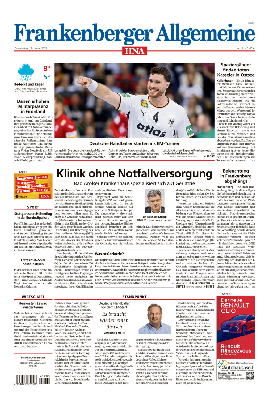 Frankenberger Allgemeine vom Donnerstag, 15.01.2026