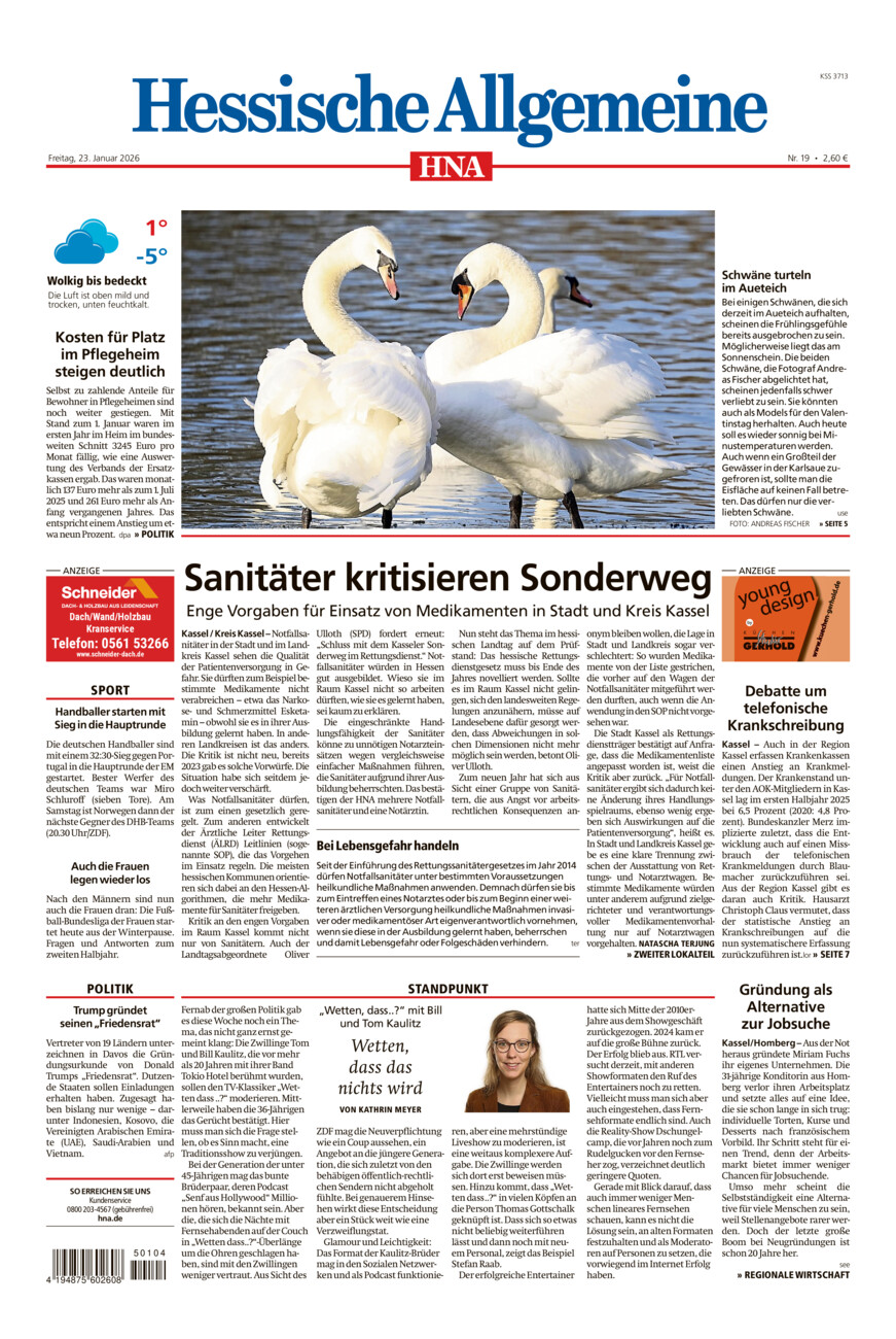 Hessische Allgemeine (Kassel-Mitte) vom Freitag, 23.01.2026