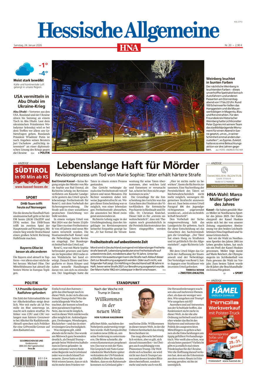 Hessische Allgemeine (Kassel-Mitte) vom Samstag, 24.01.2026